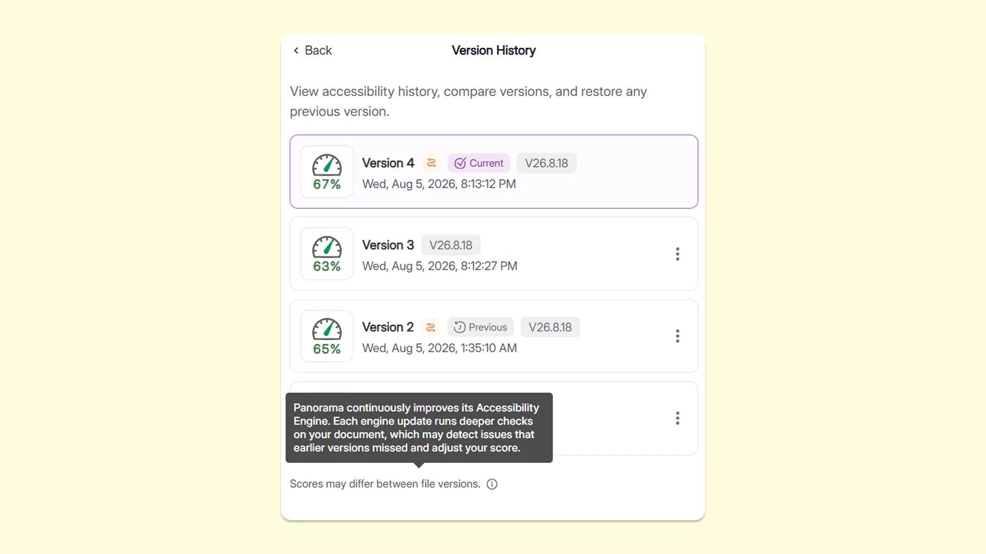 Version History tab