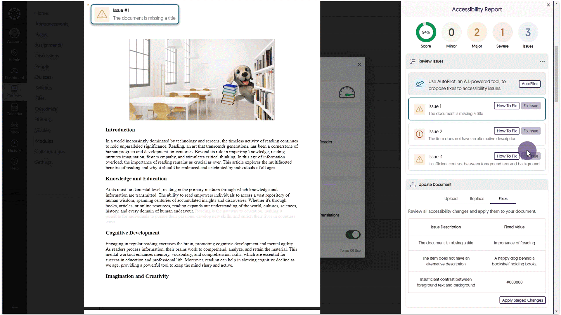 Issues within a PDF document are automatically remediated.