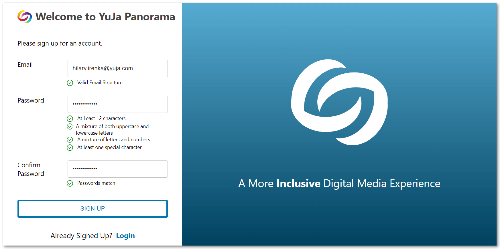 Sign up screen for the Panorama Platform