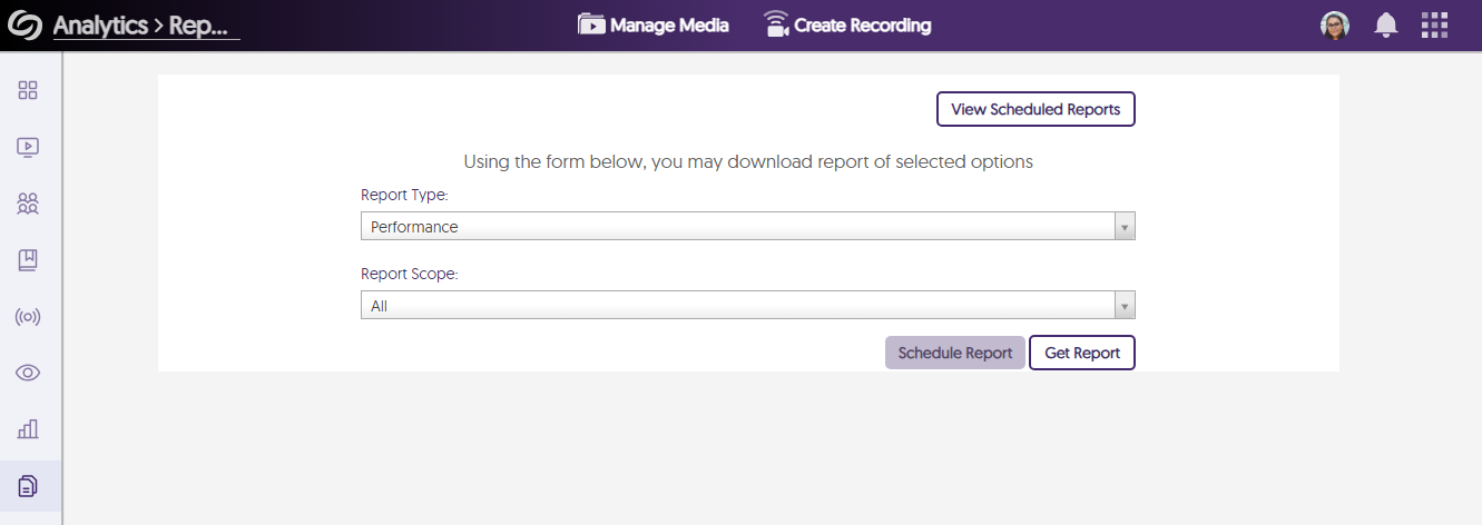 The Video Platform's report page.