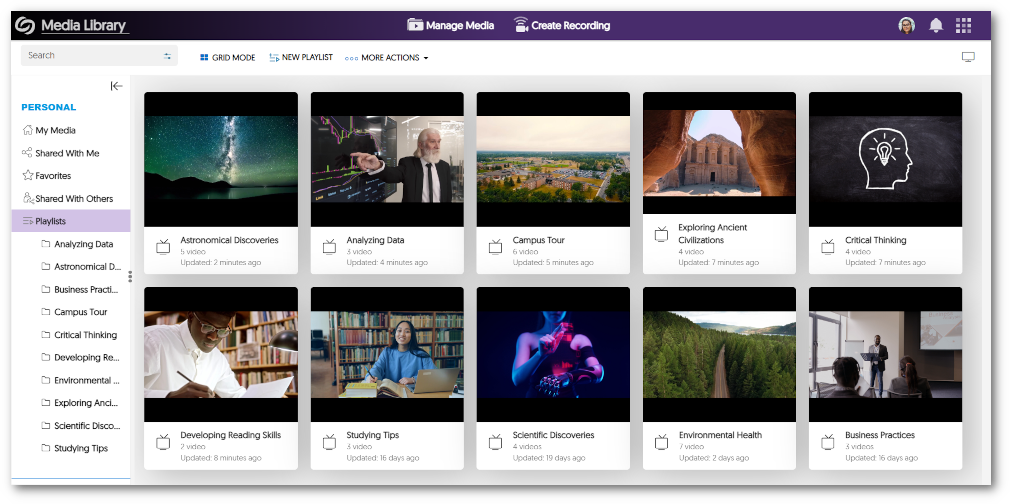 A view of the Playlist inside the Video Platform.