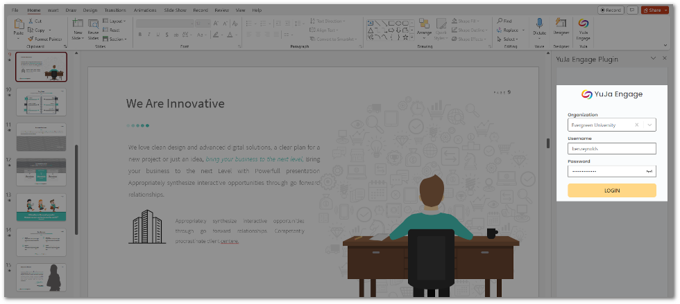YuJa Engage login for PowerPoint.