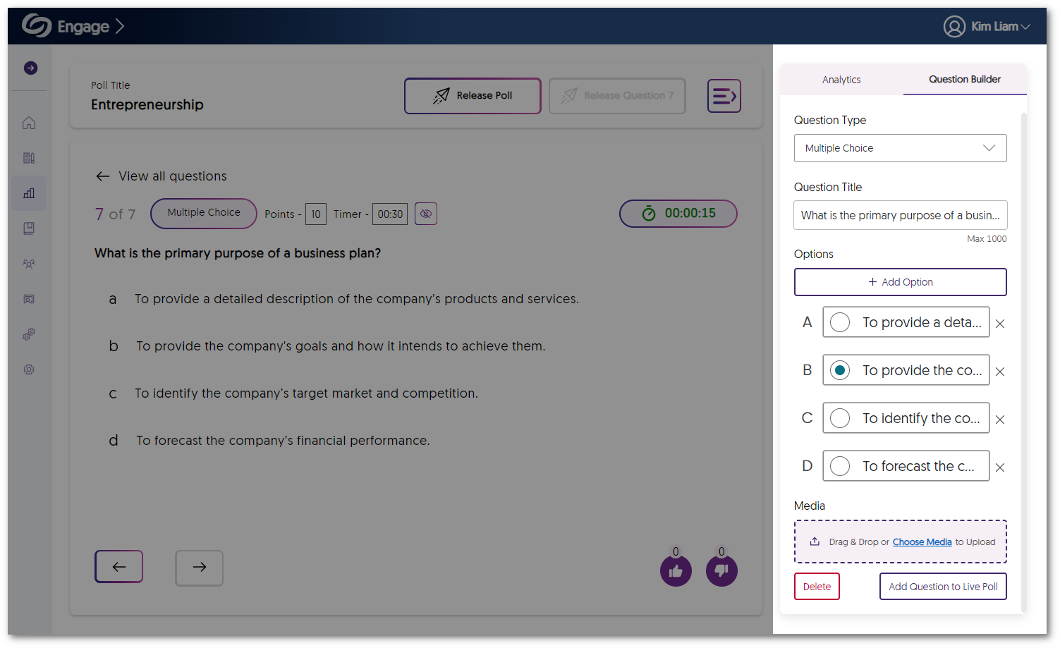 The Question Builder is shown adding a question to a released Poll.