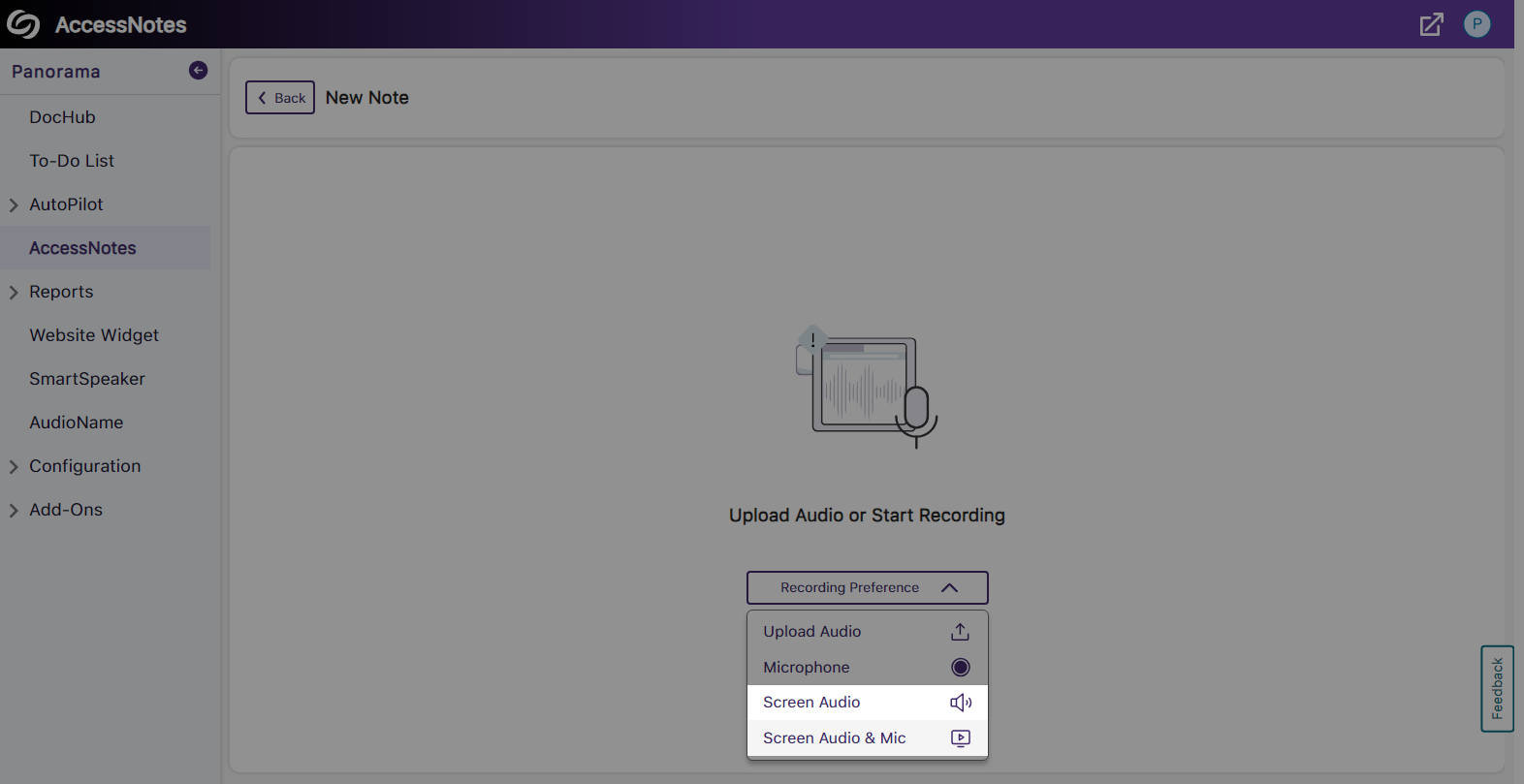 The options to record screen audio is shown.