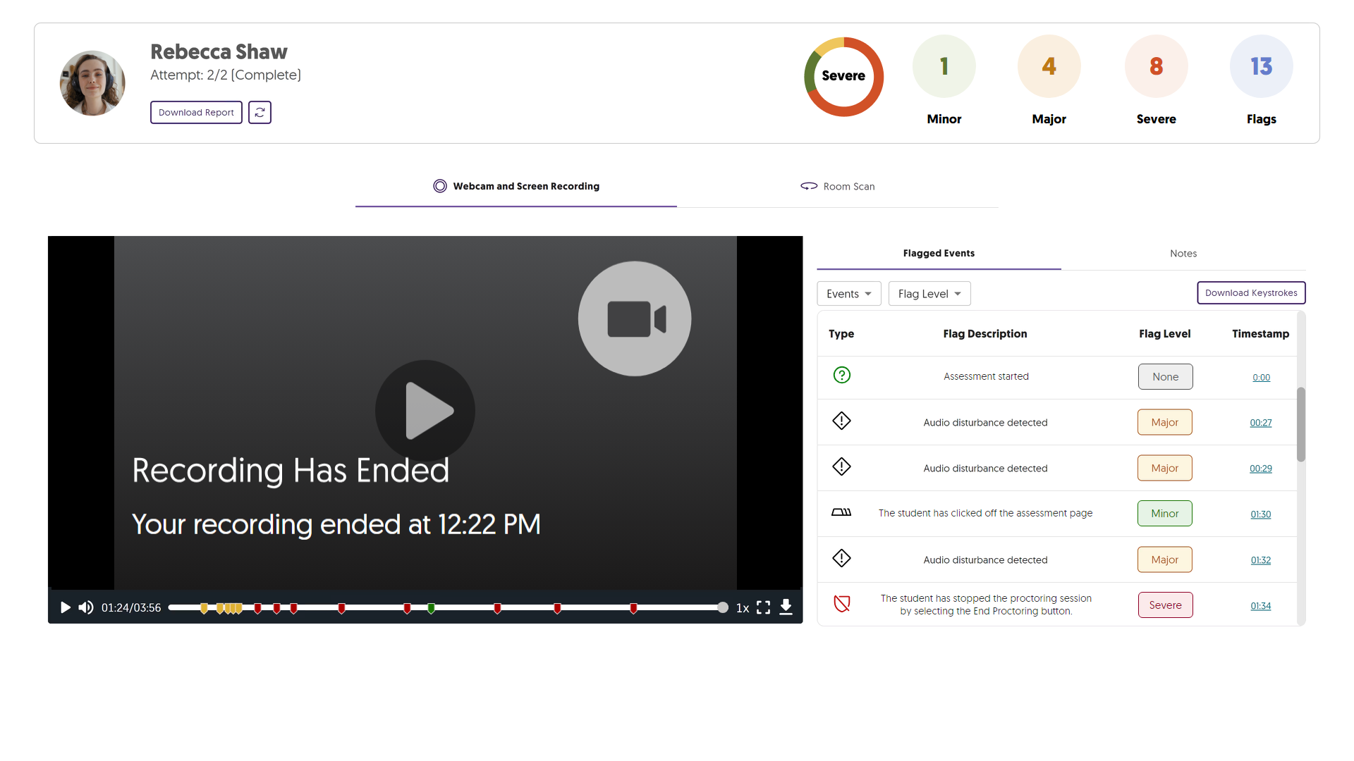 The recording has ended UI in the media player.
