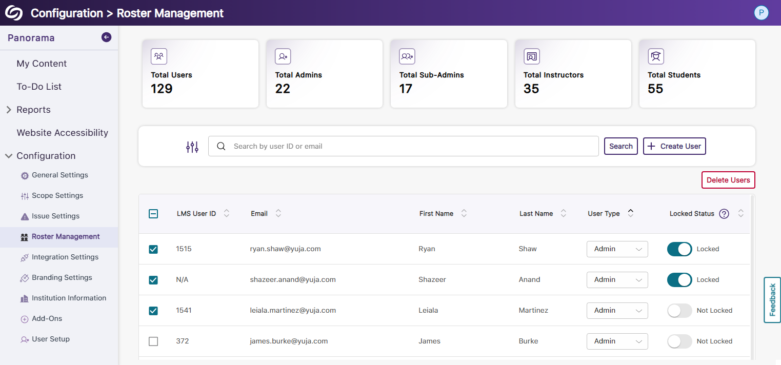 Panorama Roster Management page.