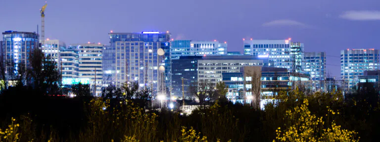 A view of the San Jose cityscape in California at night