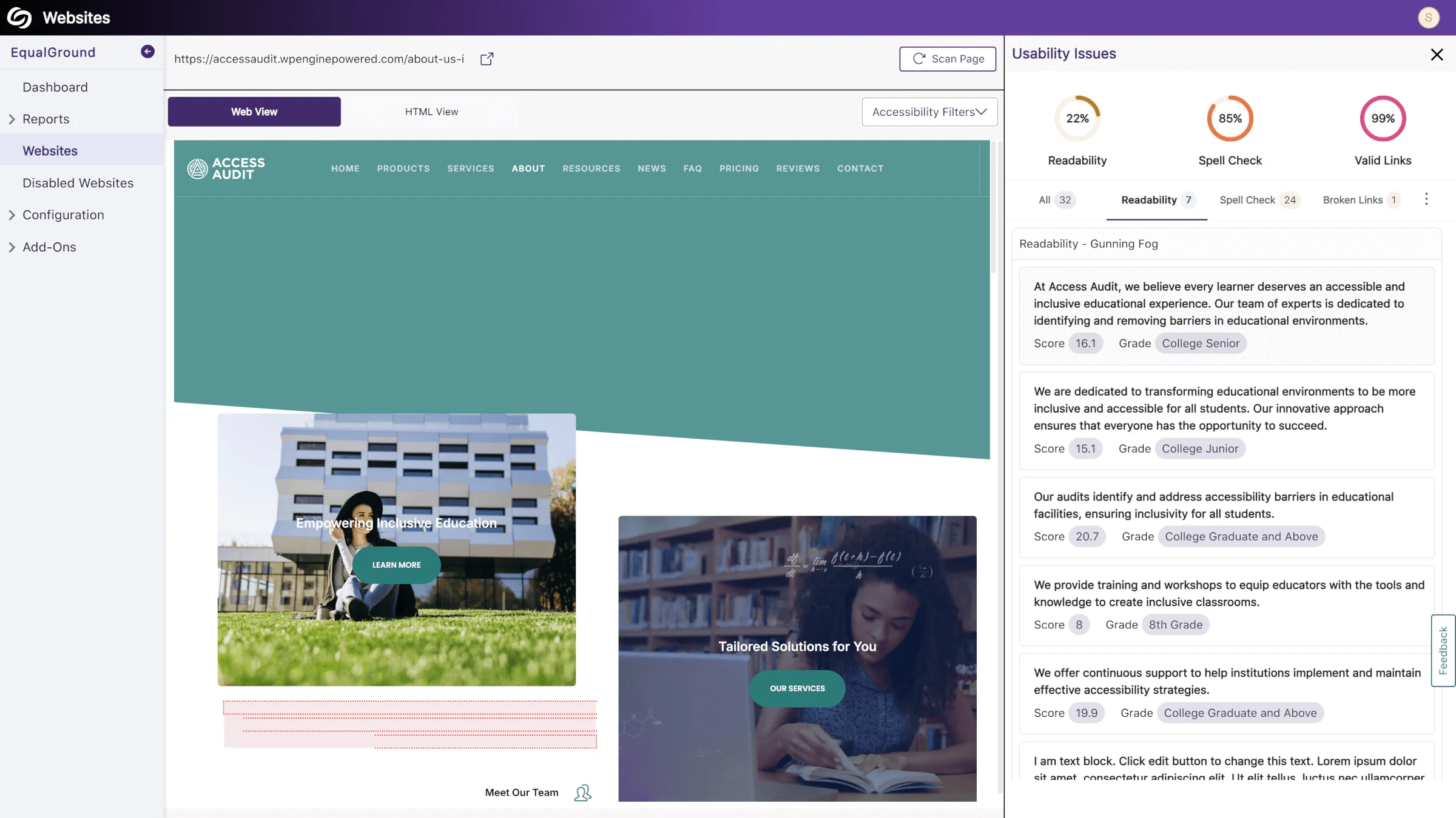 Readability Issues located in a website.