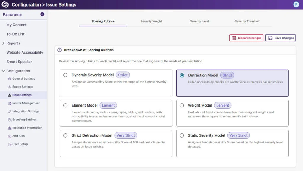 Issues settings for a Panorama screen.