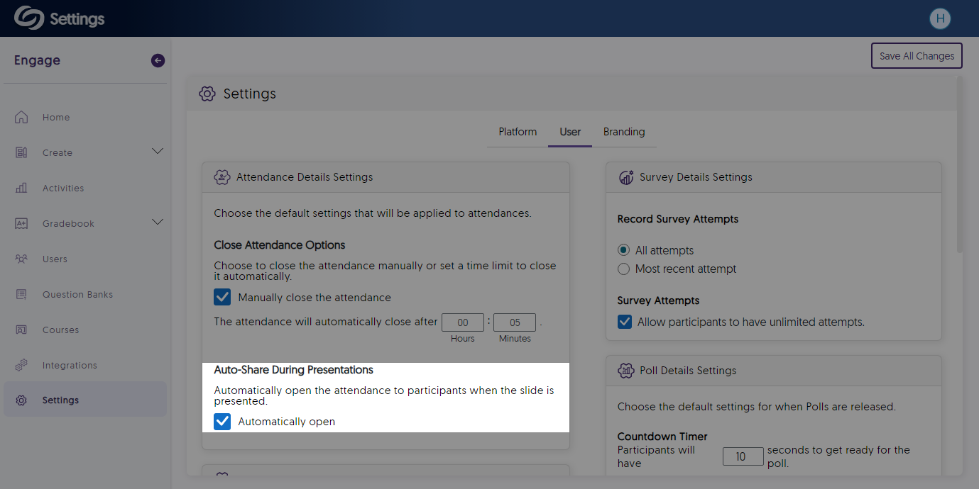 User settings to auto-share during presentations. 