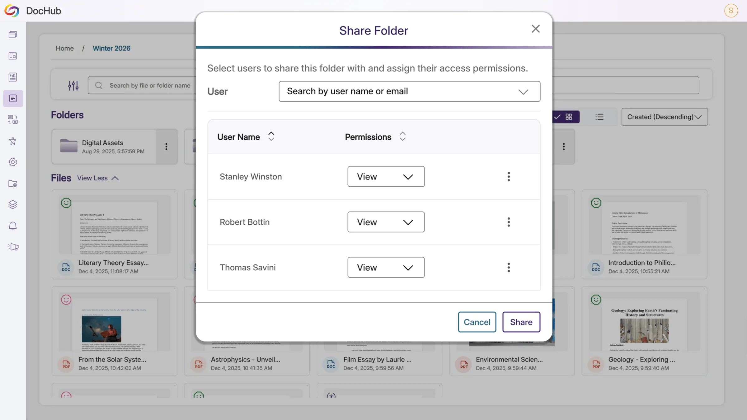 Sharing folder access in DocHub