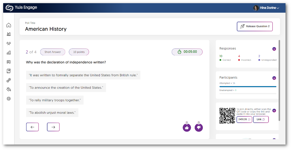 Short answers displayed in the Poll Release Dashboard.