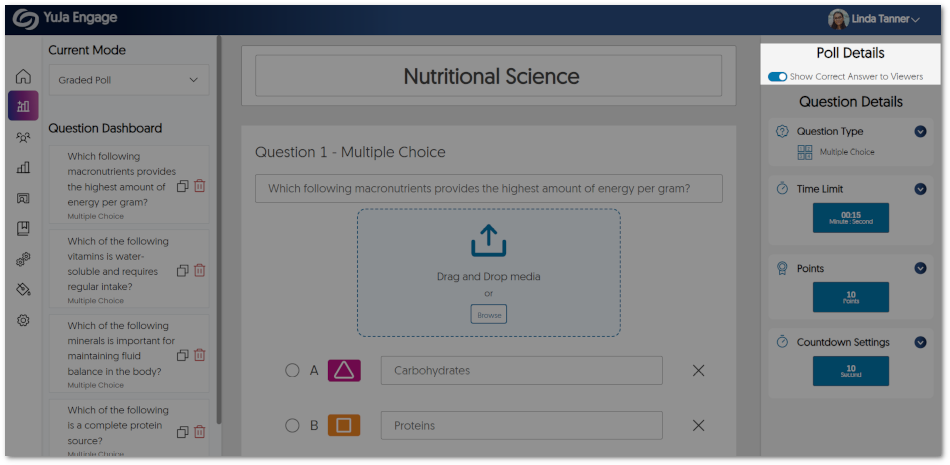 Show correct answer setting for a Poll.