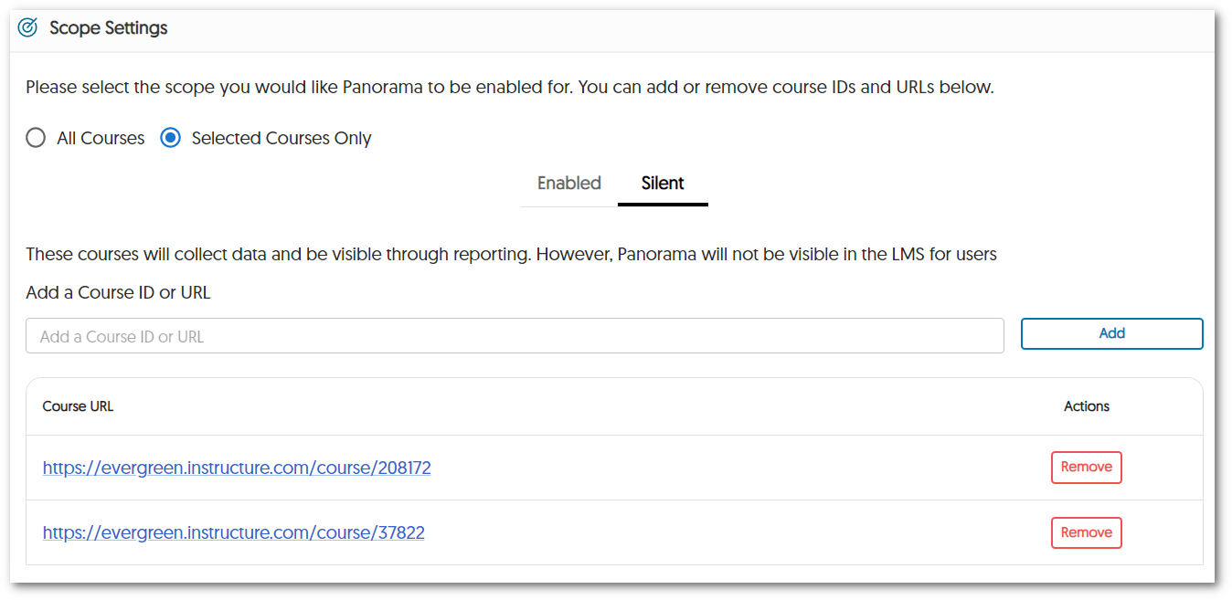 The Scope Setting panel features a tab to add Silent courses.