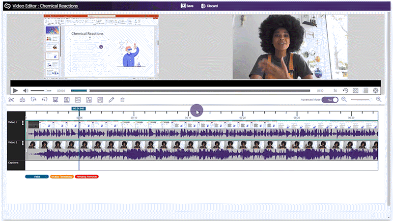 A video track with its audio is split and both move in synch with each other when dragged.