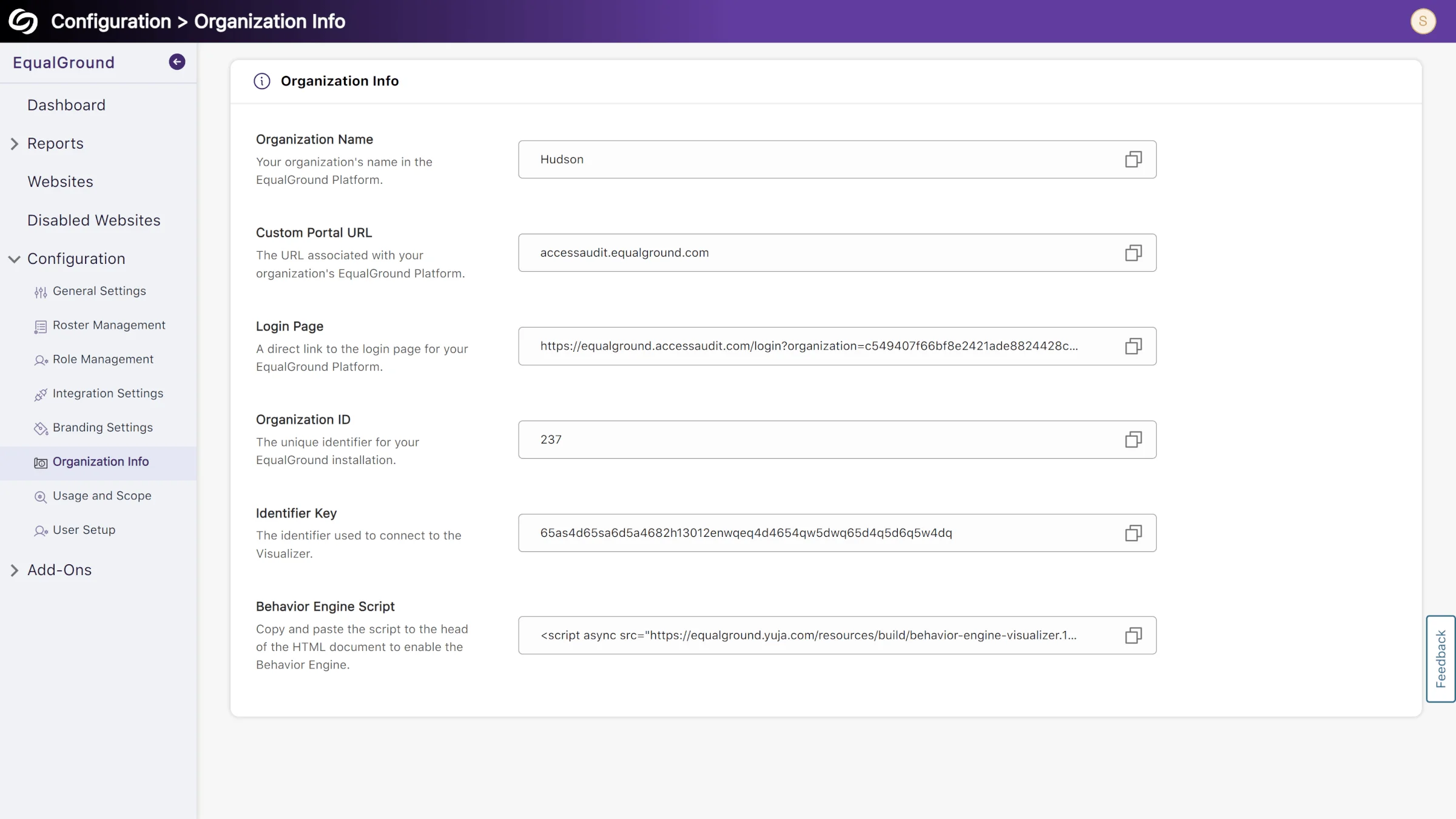 The Organizations tab, which features the Behavior Engine script.
