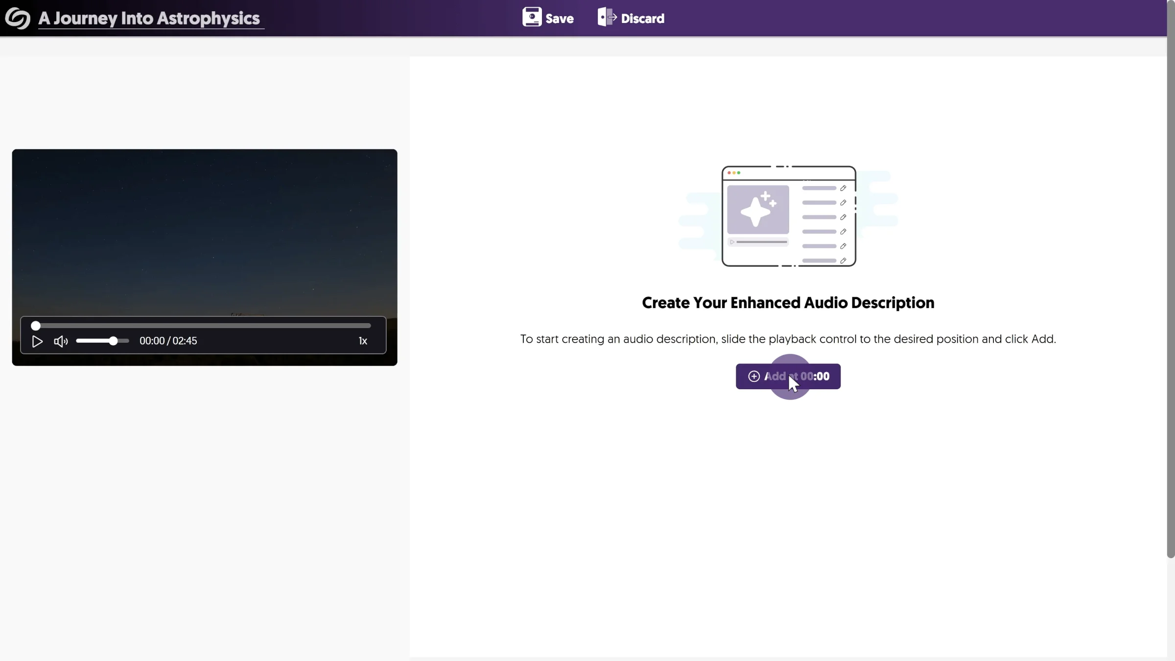 The screen to create an Enhanced Audio Description.