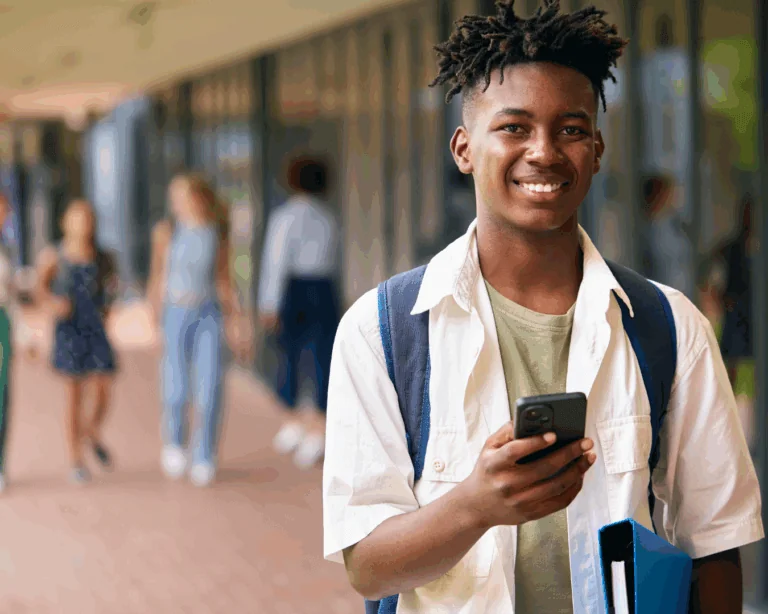 A student using his mobile phone