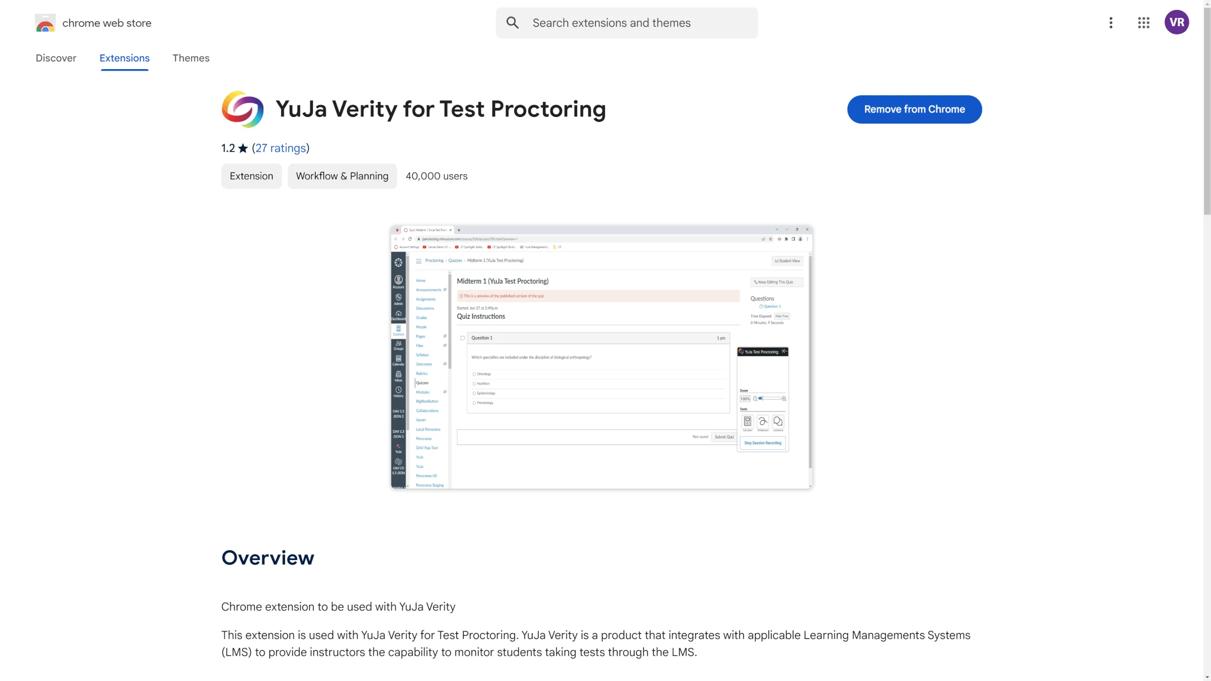 A screenshot of the getting started guide for YuJa verity for test proctoring in Canvas.