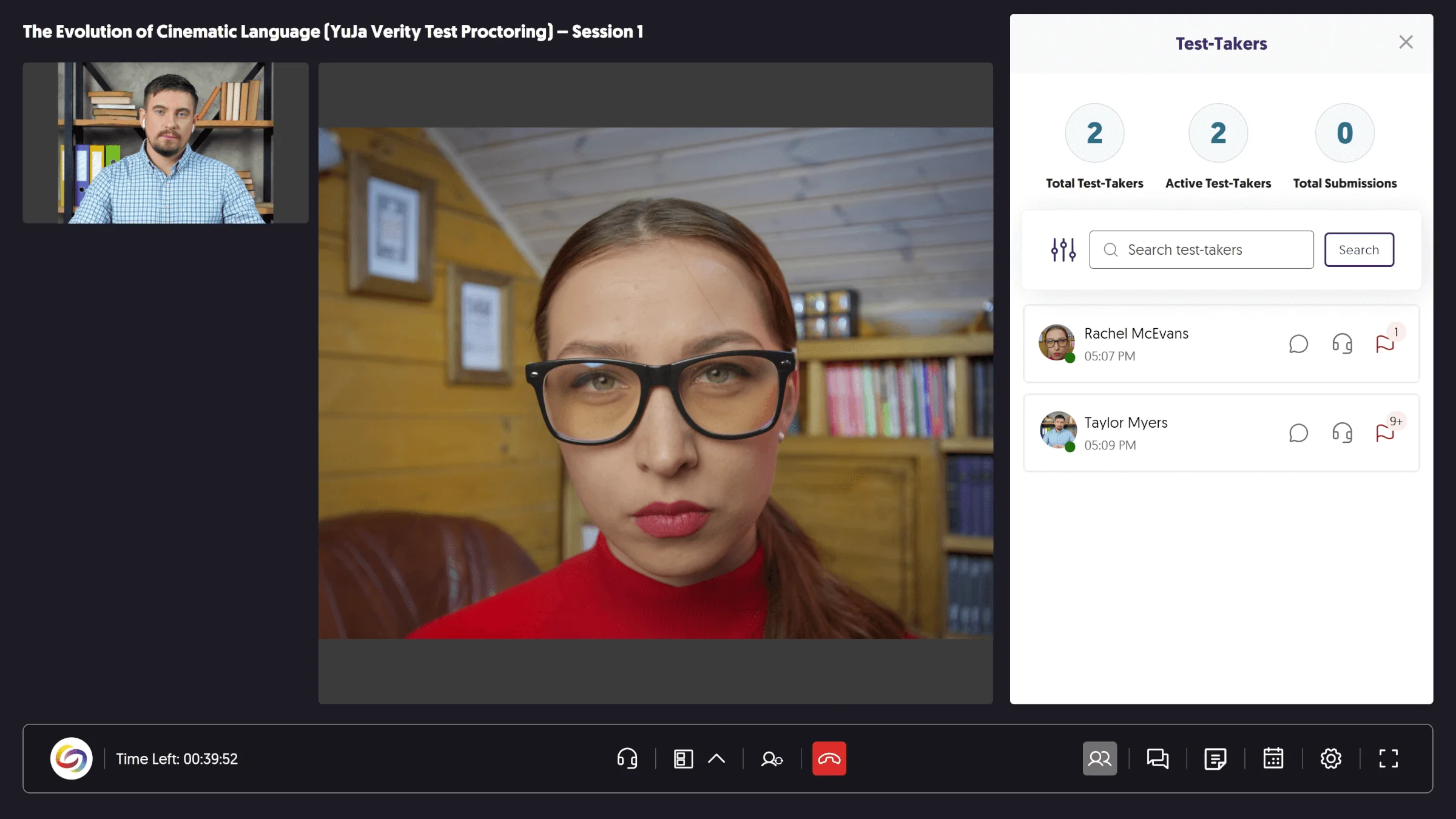 Screenshot of proctored test of two student on Verity.