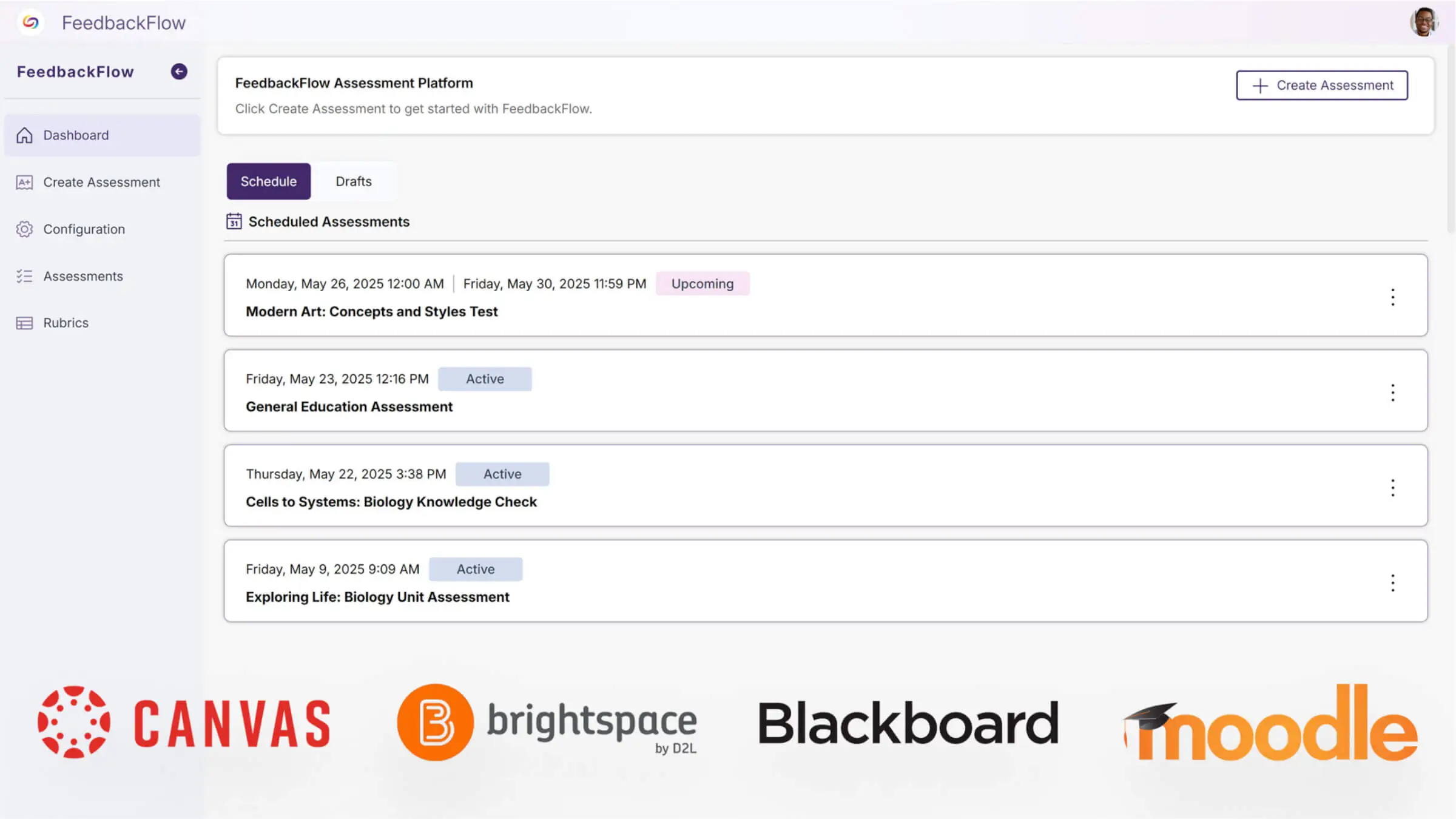YuJa FeedbackFlow recording, highlighting potential integrations with different LMSs.