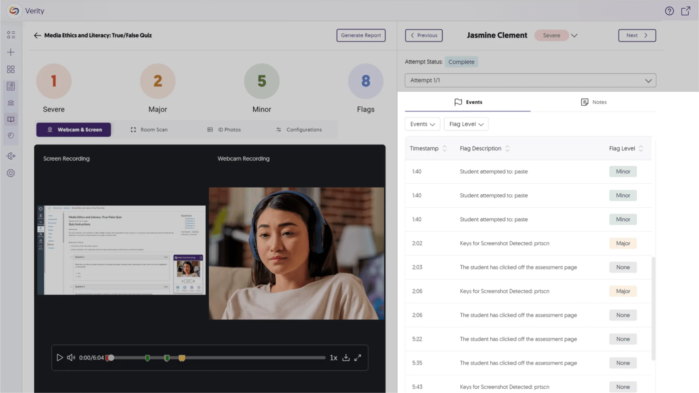 The YuJa Verity Live Check-In Proctoring dashboard.