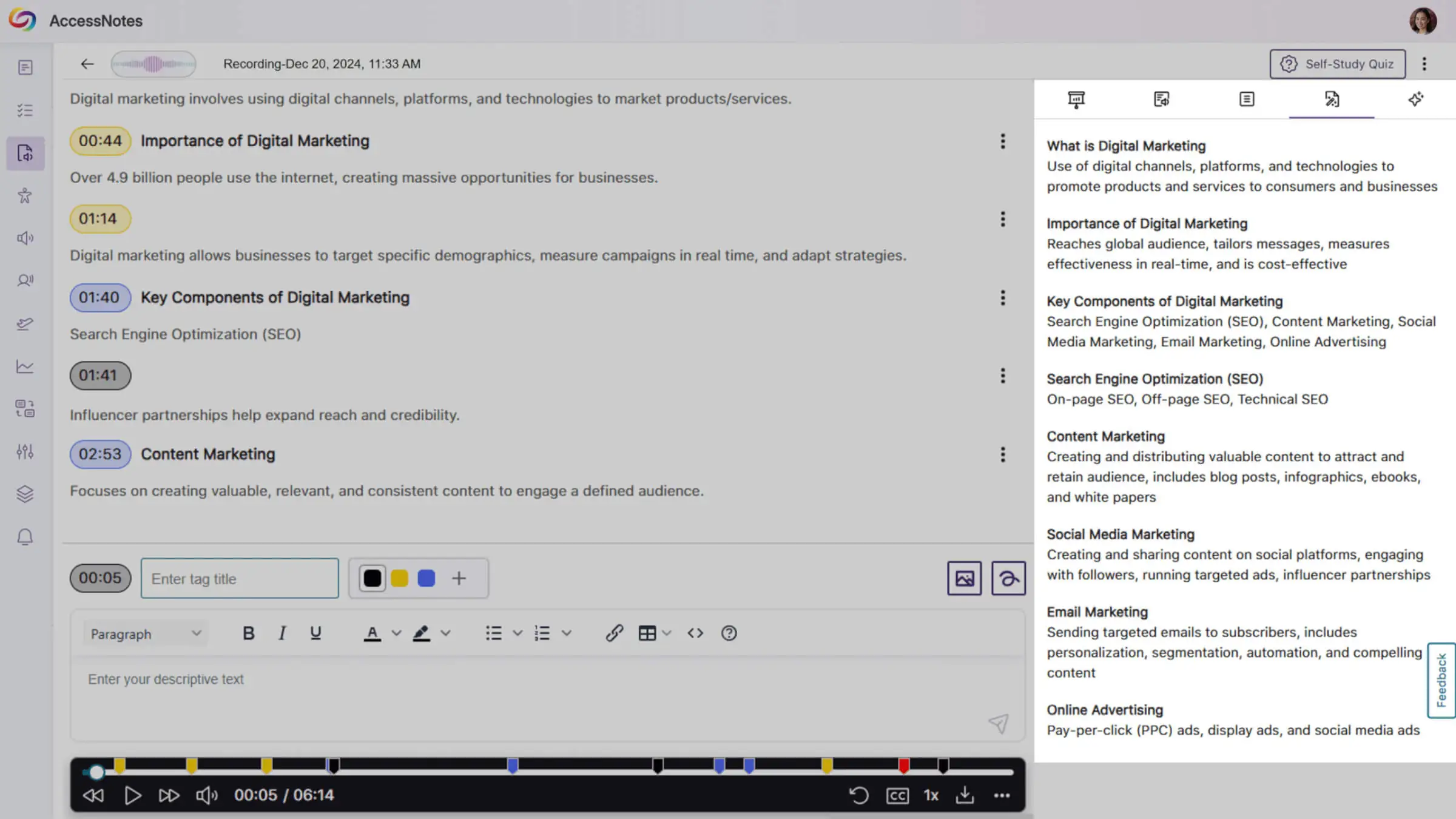 Screenshot of AccessNotes with AI Generated Transcript
