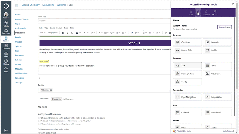 The Tooltip element is selected and added into an editable HTML area within Canvas.