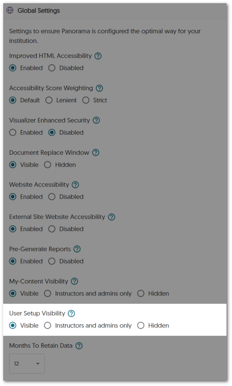 user Setup Visibility setting.