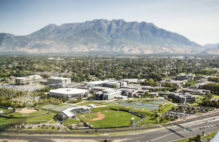 A panoramic view of the Utah Valley University campus.