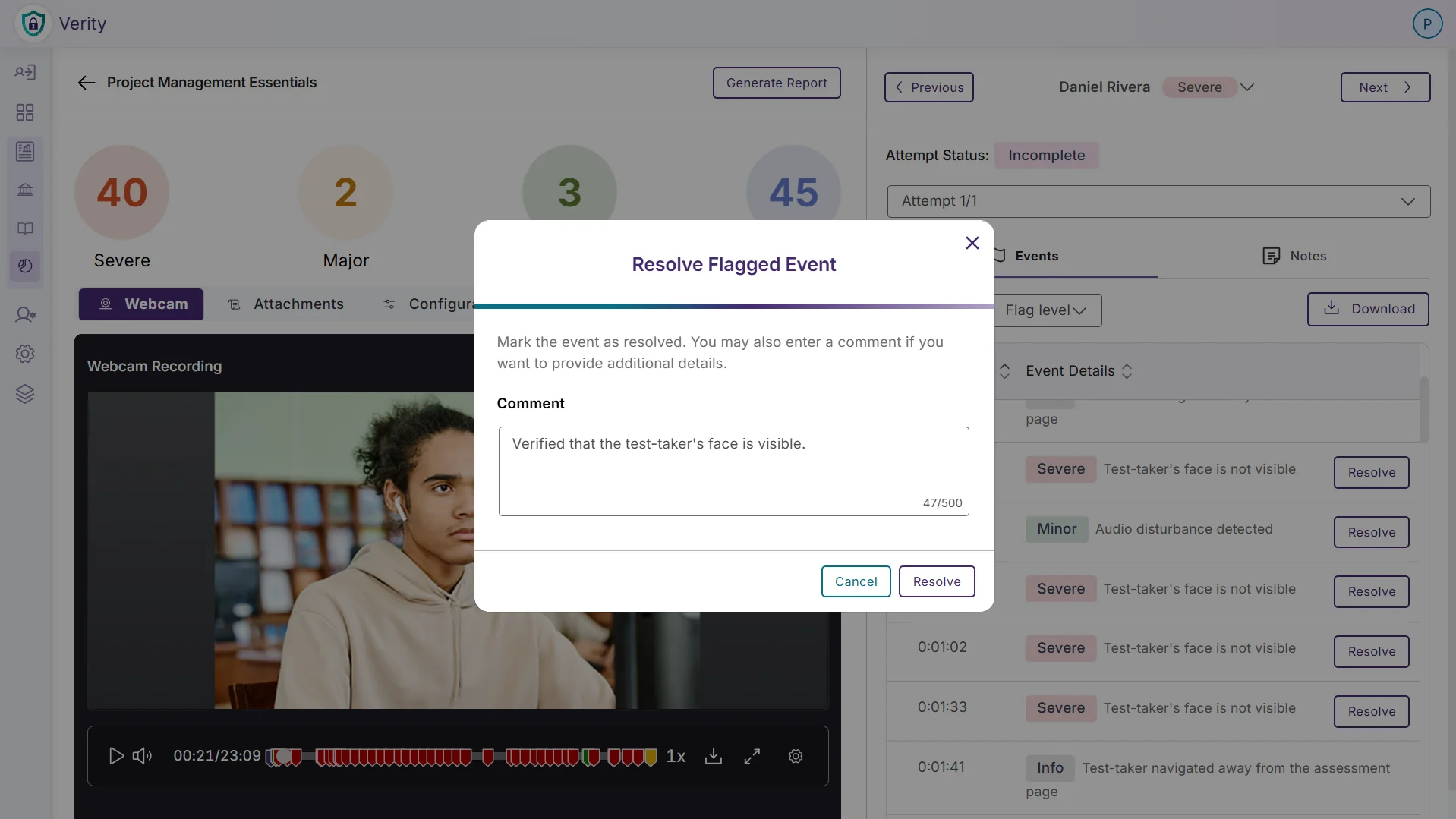 Resolve Flagged Proctoring Events as Non-Issues