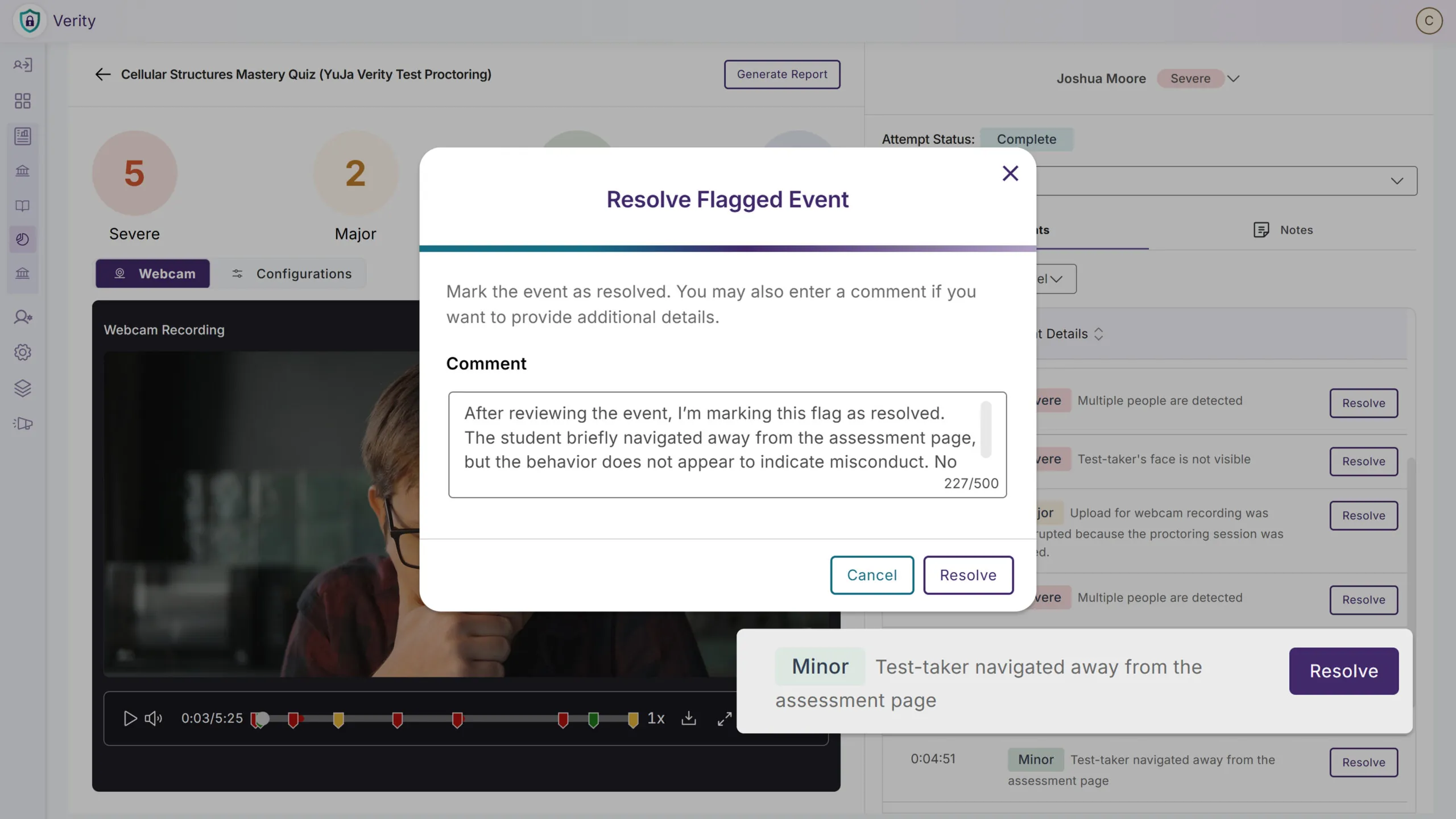 Resolve flagged event