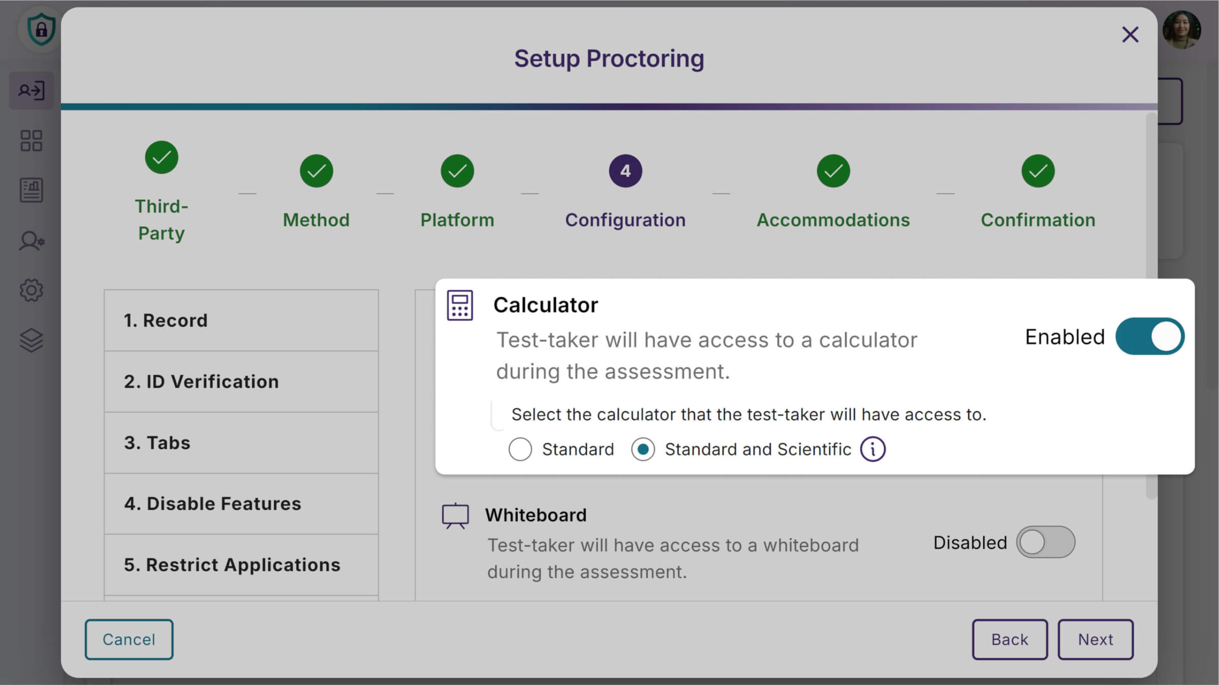 Ability to Select Calculator Type During Assessment Setup