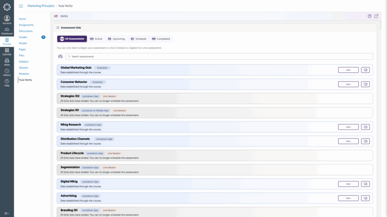 An image showing the interface of the new assessment hub in Verity.