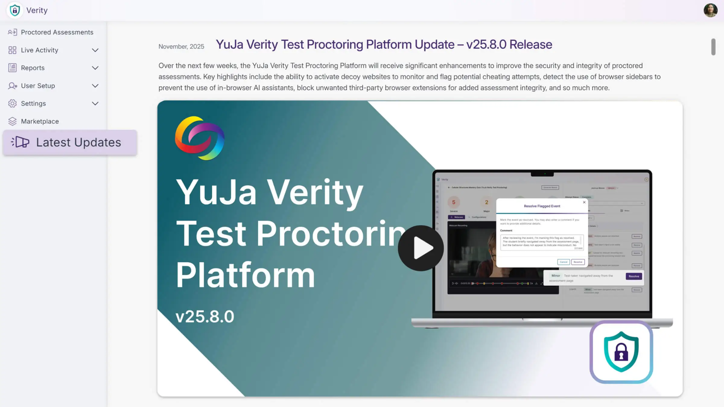 Latest Updates screen
