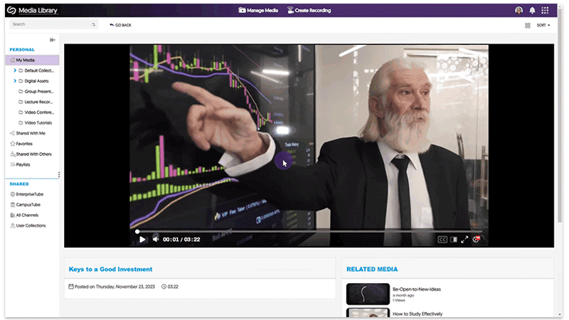 The sidebar in the video player slides out and the settings menu fades in.