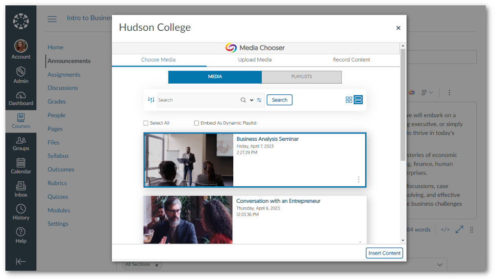 The media chooser within a non-gradable area in Canvas.