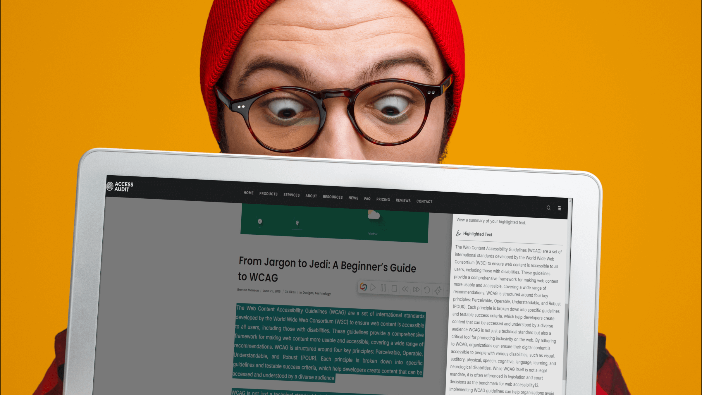 Man looking at the SmartSpeaker Gen AI Summary feature with wide-eyed excitement.