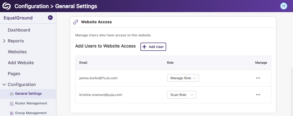 The option to assign users to a website. 