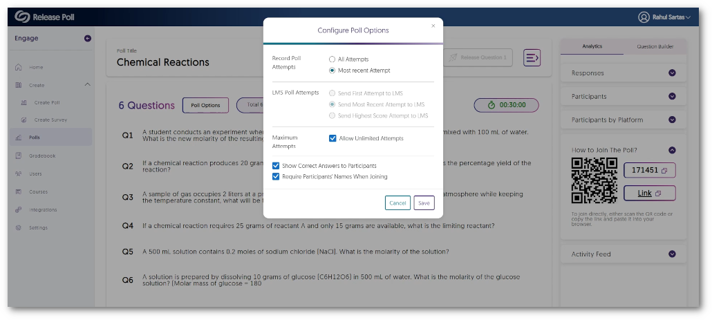 The configured Poll options are shown in the Release Poll page.