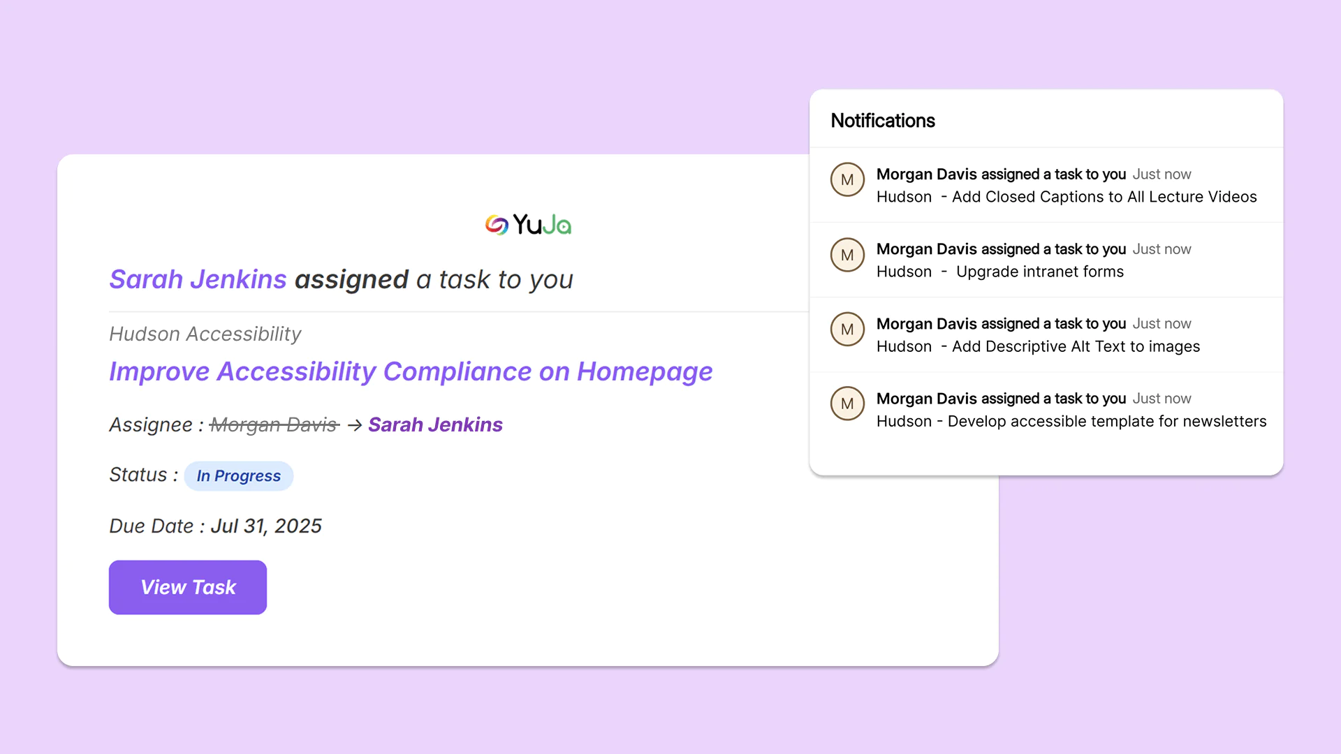 Notification modal when a user is assigned a task in Workflow