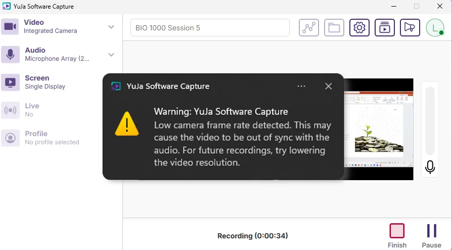 Notification Alerts for Low Video Frame Rate During Recordings