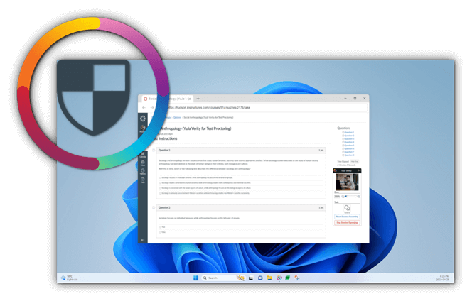 Image shows a browser with YuJa Verity open and a shield in the top left corner.