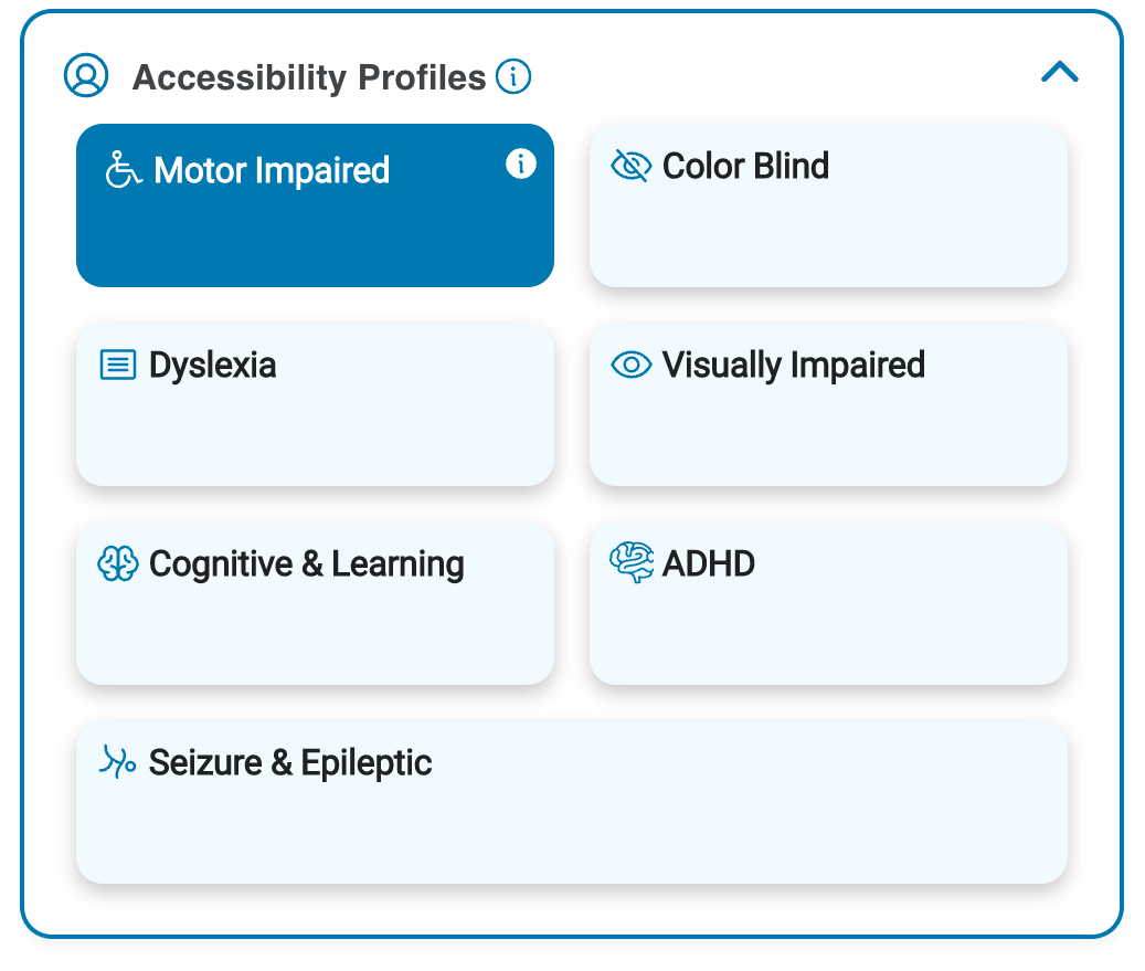 pop-up of accessibility profile options