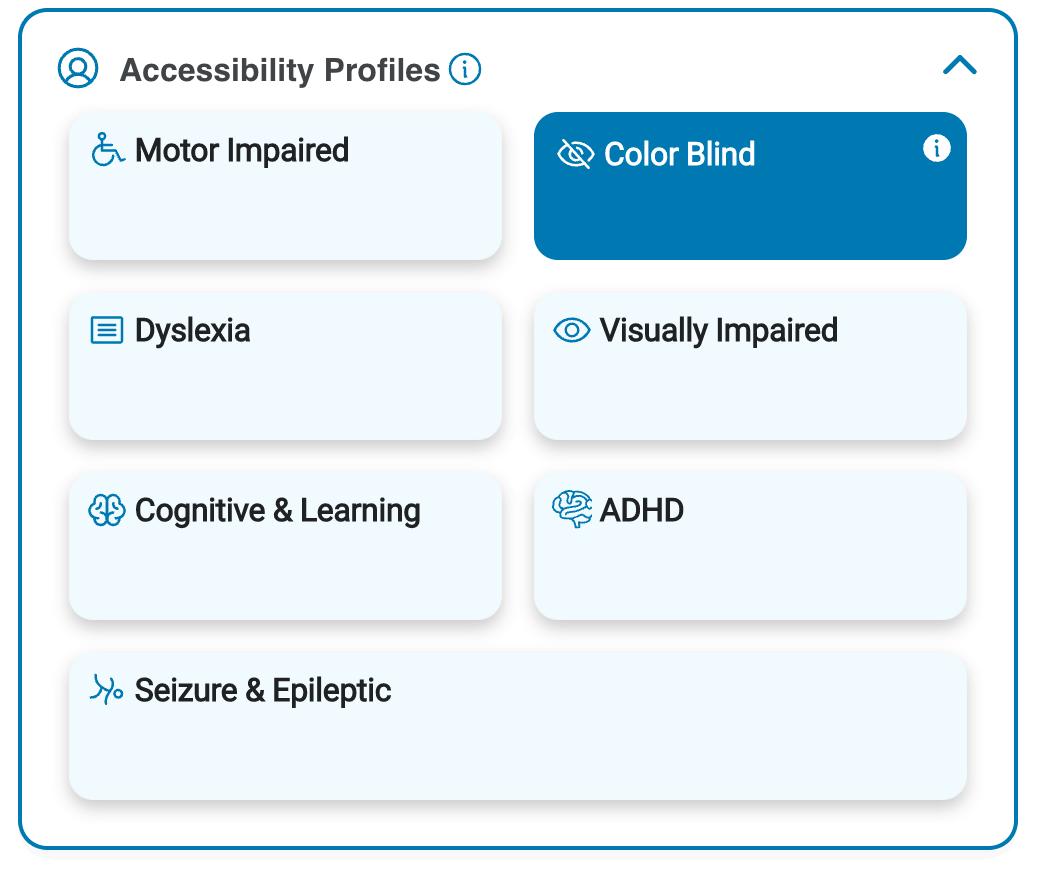 pop-up of accessibility profile options