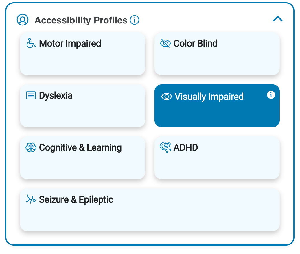 pop-up of accessibility profile options