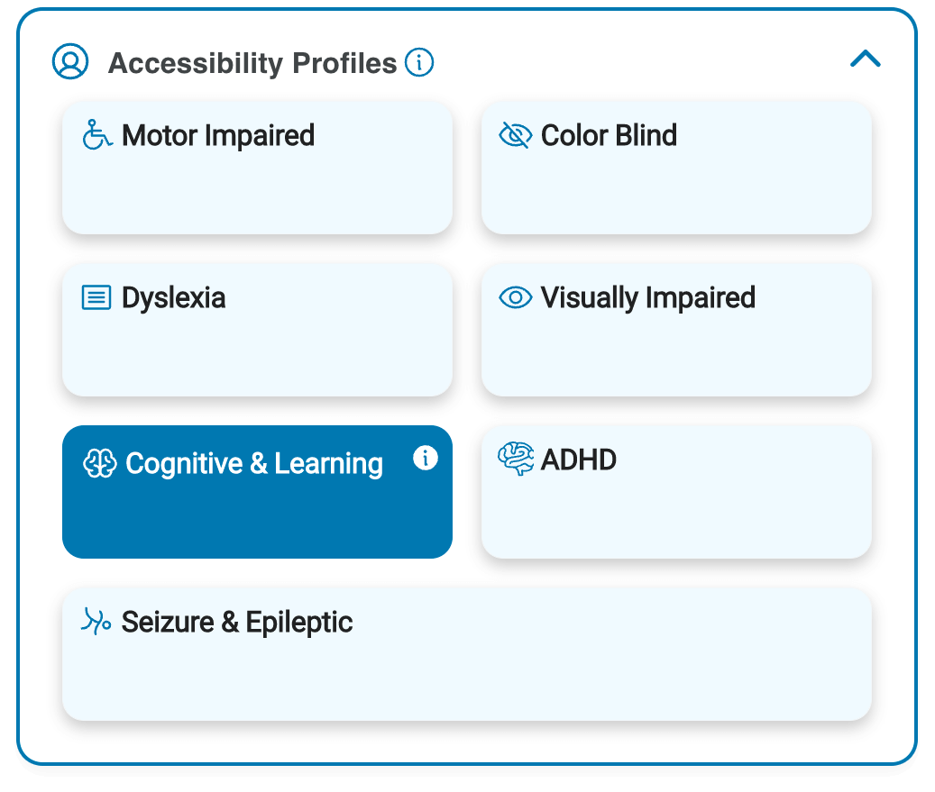 pop-up of accessibility profile options