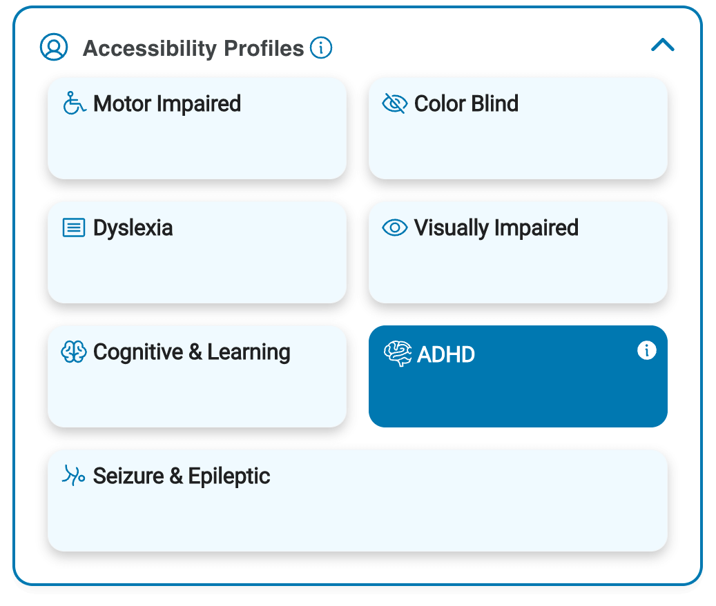 pop-up of accessibility profile options