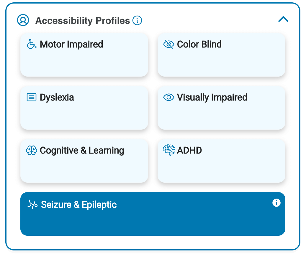 pop-up of accessibility profile options