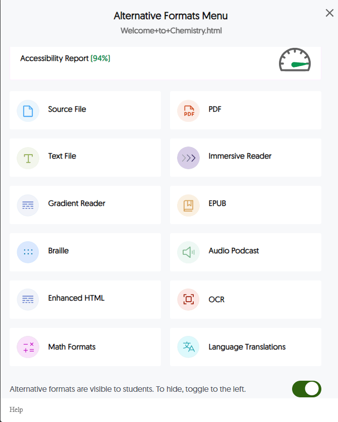 YuJa Panorama's alternative formats menu